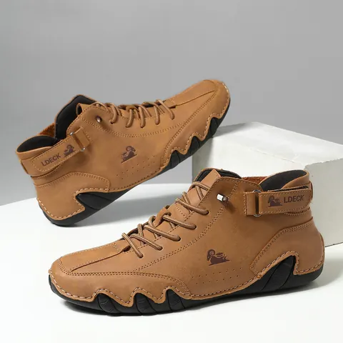 LDECK Men's Casual Martin Boots High Top Microfiber Leather Non Slip Rubber Sole Autumn Winter Fashion Outdoor Walking Shoes