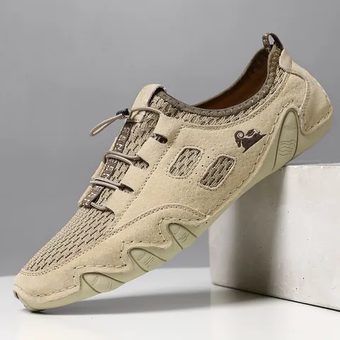 Herren Casual Outdoor Schuhe Echtes Schweinsleder Mesh Atmungsaktiv Sneakers Koreanische Mode Sommer Rutschfest Wanderschuhe Große Größen
