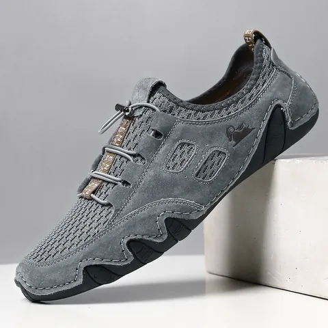 Herren Casual Outdoor Schuhe Echtes Schweinsleder Mesh Atmungsaktiv Sneakers Koreanische Mode Sommer Rutschfest Wanderschuhe Große Größen