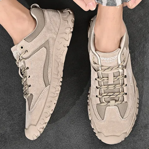 Herren Outdoor Freizeitschuhe Atmungsaktiv Schweinsleder Mesh Spleißen Mode Sneakers Rutschfest Gummisohle Freedom Design Schuhe