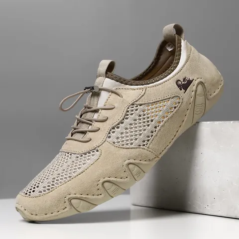 Men's Casual Outdoor Mesh Shoes Breathable Lightweight Hiking Sneakers Quick Dry Microfiber Suede Rubber Sole Walking Shoes Big Size