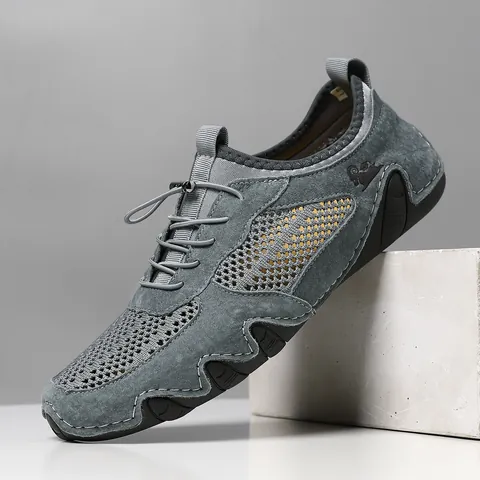 Men's Casual Outdoor Mesh Shoes Breathable Lightweight Hiking Sneakers Quick Dry Microfiber Suede Rubber Sole Walking Shoes Big Size