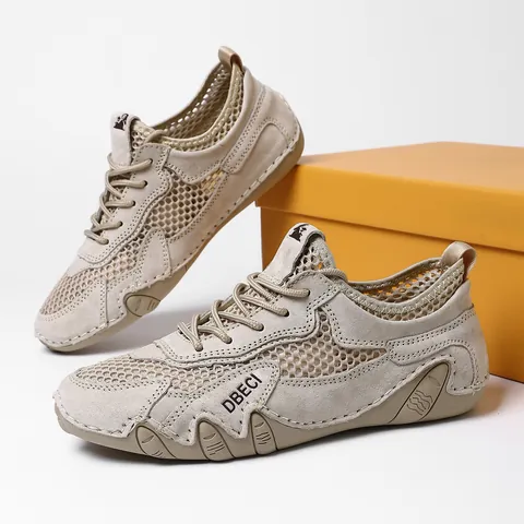 Women's Breathable Mesh Sneakers Leather Splicing Casual Running Shoes Outdoor Walking Lightweight Fashion Sneakers Rubber Sole