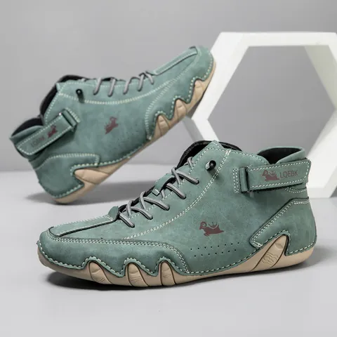 Bottines Martin pour Hommes Coupe Moyenne Cuir Microfibre Chaussures Décontractées Extérieur Semelle Ondulée Antidérapant Lacets Bande Auto-agrippante