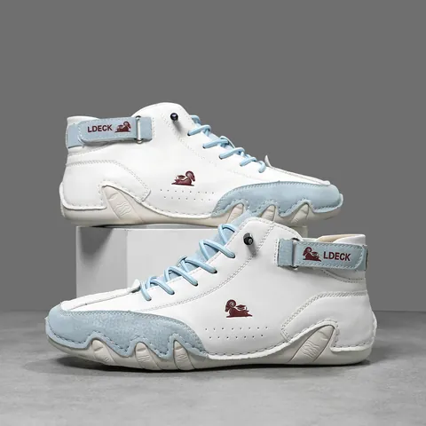 Unisex High Top Martin Boots Color Block Superfiber Leather Casual Sneakers With Breathable Wavy Sole Outdoor Fashion Shoes