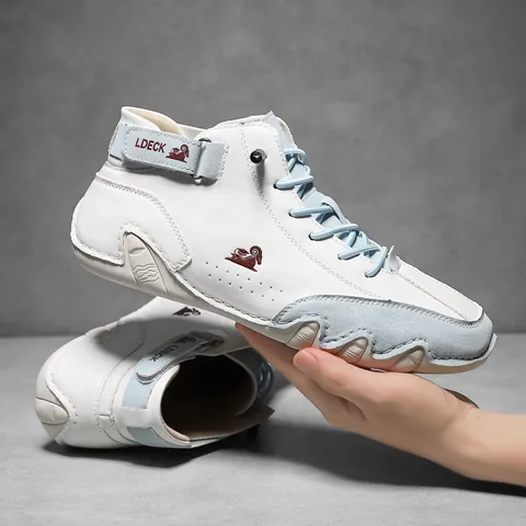 Unisex High Top Martin Boots Color Block Superfiber Leather Casual Sneakers With Breathable Wavy Sole Outdoor Fashion Shoes
