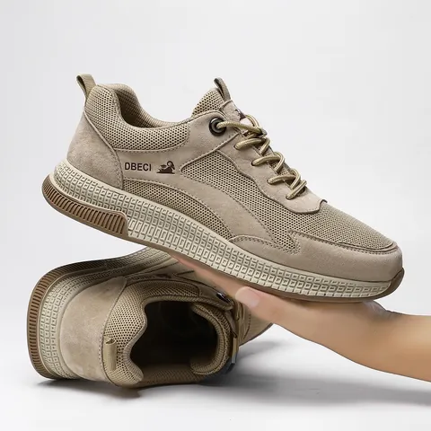 Men's Breathable Leather Mesh Board Shoes Casual Outdoor Lightweight Sneakers Fashion Walking Shoes For Men Large Size