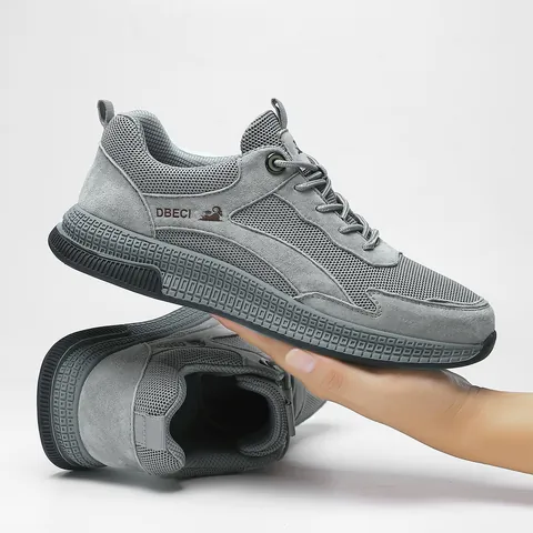 Men's Breathable Leather Mesh Board Shoes Casual Outdoor Lightweight Sneakers Fashion Walking Shoes For Men Large Size