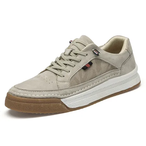 Men's Casual Suede Leather Sneakers Fashion Thick Sole Board Shoes Breathable Patchwork Low Top Lace-Up Walking Shoes