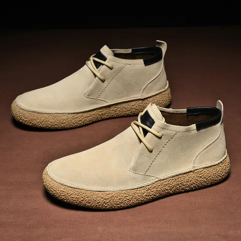 Men's Retro Suede Mid-top Boots Casual Workwear Leather Shoes Thick Sole Anti-slip Lace-up Desert Boots Slip-on Chelsea Boots
