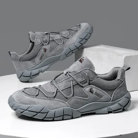 Dbeci Men Hiking Shoes Pigskin Mesh Breathable Low Top Outdoor Non Slip Wear Resistant Casual Walking Sneakers For Trekking Hiking Daily