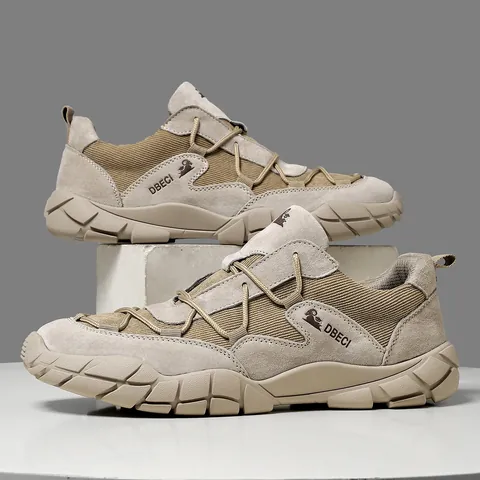 Dbeci Men Hiking Shoes Pigskin Mesh Breathable Low Top Outdoor Non Slip Wear Resistant Casual Walking Sneakers For Trekking Hiking Daily