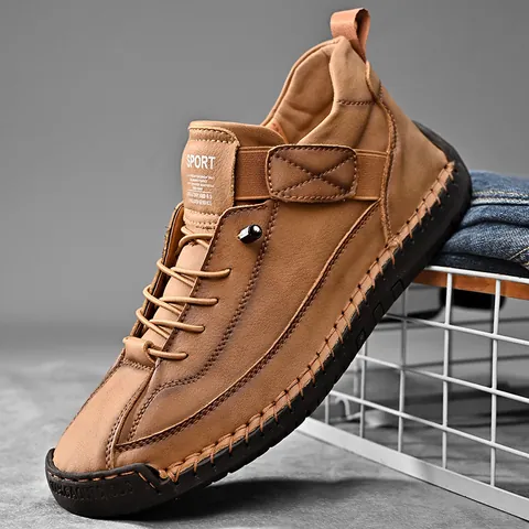 Bottes de Travail d'Extérieur Décontractées pour Hommes Cousues à la Main Cuir Microfibre Bottes Martin Auto-agrippantes Semelle en Caoutchouc