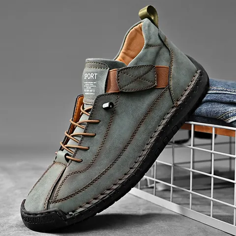 Bottes de Travail d'Extérieur Décontractées pour Hommes Cousues à la Main Cuir Microfibre Bottes Martin Auto-agrippantes Semelle en Caoutchouc