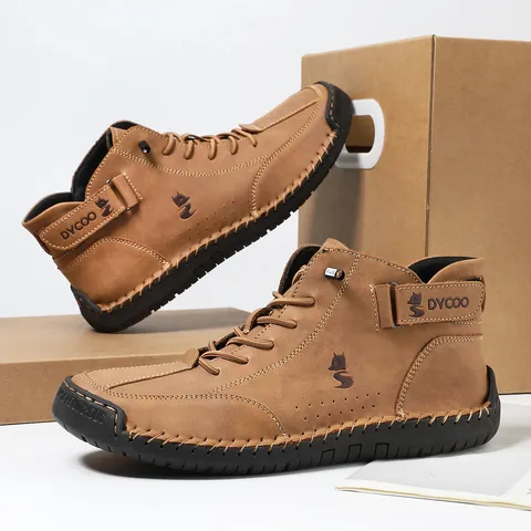 Bottines Martin Hautes pour Hommes Décontractées Extérieur Cousues Main en Cuir Microfibre Semelle Caoutchouc Antidérapante Bottes Mode Automne Hiver