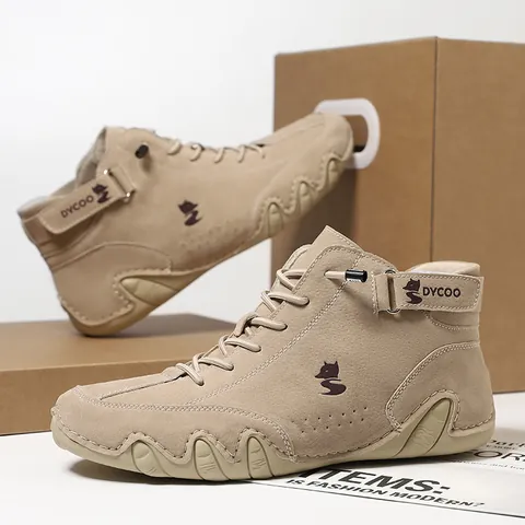 Men High Top Casual Shoes Warm Faux Suede Martin Boots Non Slip Rubber Sole Retro Workwear Fashion Sneakers For Winter