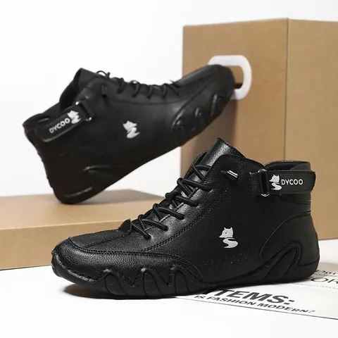 Men High Top Casual Shoes Warm Faux Suede Martin Boots Non Slip Rubber Sole Retro Workwear Fashion Sneakers For Winter