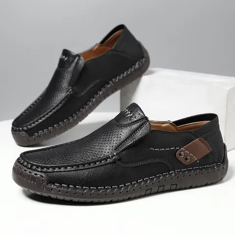 Uomo Scarpe Casual in Microfibra Cucite a Mano Outdoor Perforate Senza Lacci Mocassini Piatti Scarpe da Guida Traspiranti Calzature Uomo