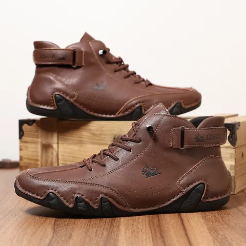 Men's High Top Martin Boots Casual Microfiber Leather Outdoor Walking Shoes Warm Plush Lined Winter Short Boots For Men