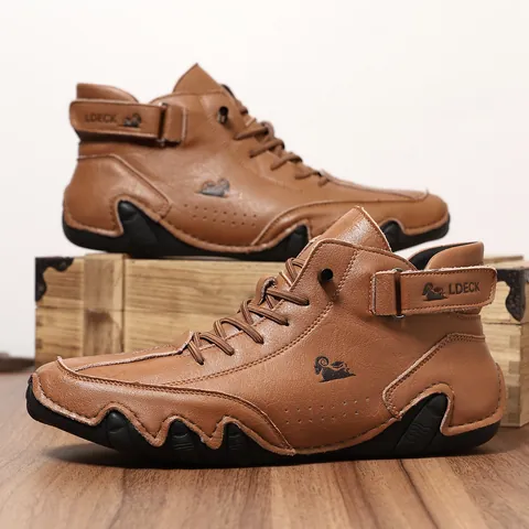 Men's High Top Martin Boots Casual Microfiber Leather Outdoor Walking Shoes Warm Plush Lined Winter Short Boots For Men