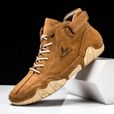 Salkin Men's High Top Martin Boots Casual Outdoor Shoes Breathable Anti Slip Warm Microfiber Leather Boots For Autumn Winter