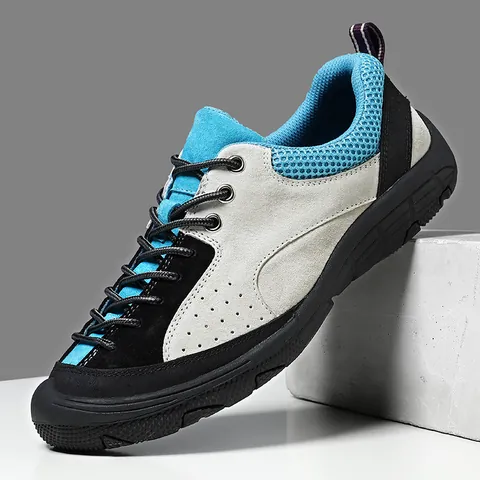 Men Outdoor Hiking Shoes Suede Pigskin Breathable Low Top Trekking Sneakers Anti Slip Rubber Sole Casual Sport Shoes
