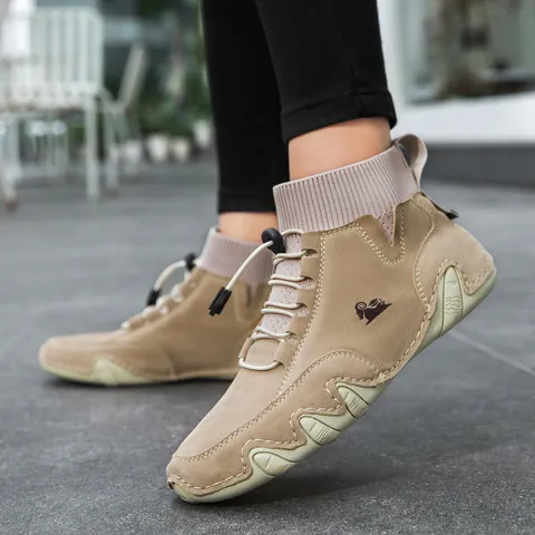 Men Women Martin Boots Microfiber Leather High Top Casual Shoes With Knit Sock Mouth Fleece Lined Winter Outdoor Footwear