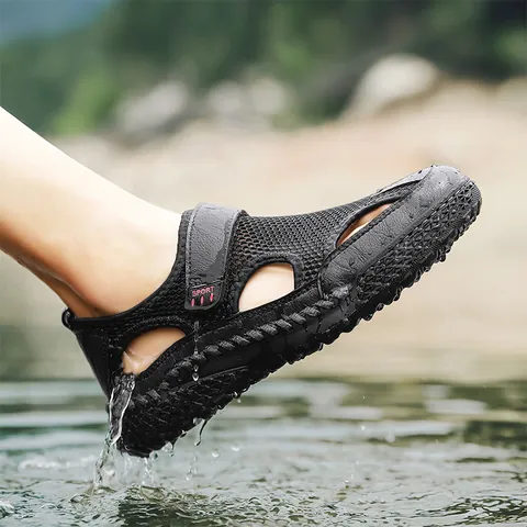 Sandalias de Exterior de Malla Transpirable para Hombre Zapatos de Verano Calados Con Cierre Adhesivo Calzado Casual Antideslizante