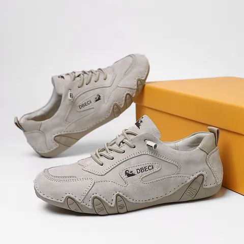 Women Men Genuine Leather Casual Shoes Handmade Stitching Breathable Outdoor Sneakers Fashion Flat Walking Shoes 661-3