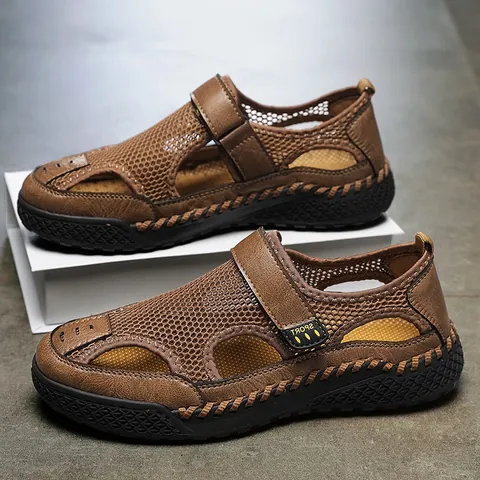 Sandalias de Exterior de Malla Transpirable para Hombre Zapatos de Verano Calados Con Cierre Adhesivo Calzado Casual Antideslizante