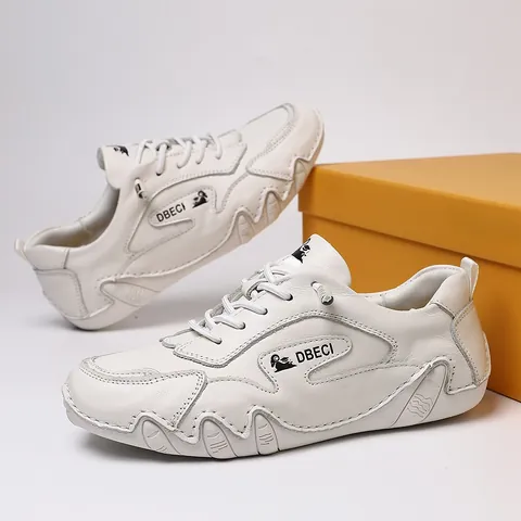 Women Men Genuine Leather Casual Shoes Handmade Stitching Breathable Outdoor Sneakers Fashion Flat Walking Shoes 661-3