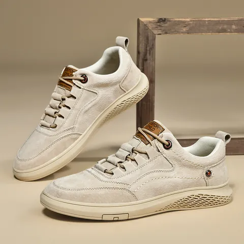 Men's Casual Suede Board Shoes Retro Breathable Fashion Sneakers Height Increasing Lace-up Rubber Sole Flat Walking Shoes For Men