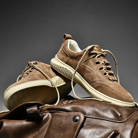 Men's Casual Suede Board Shoes Retro Breathable Fashion Sneakers Height Increasing Lace-up Rubber Sole Flat Walking Shoes For Men