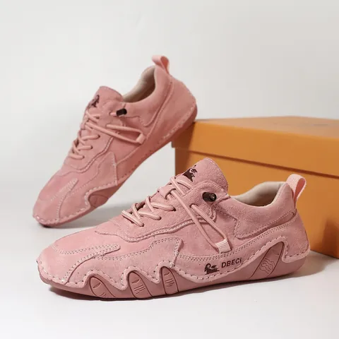 Unisex Genuine Pigskin Leather Sporty Casual Sneakers Stitched Breathable Summer Outdoor Walking Flat Leisure Shoes