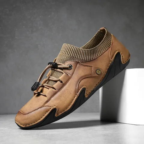 Men Casual Microfiber Leather Shoes Breathable Soft Sole Octopus Outsole Outdoor Driving Loafers With Knit Sock Collar