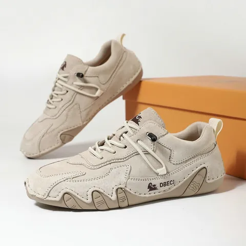 Unisex Genuine Pigskin Leather Sporty Casual Sneakers Stitched Breathable Summer Outdoor Walking Flat Leisure Shoes