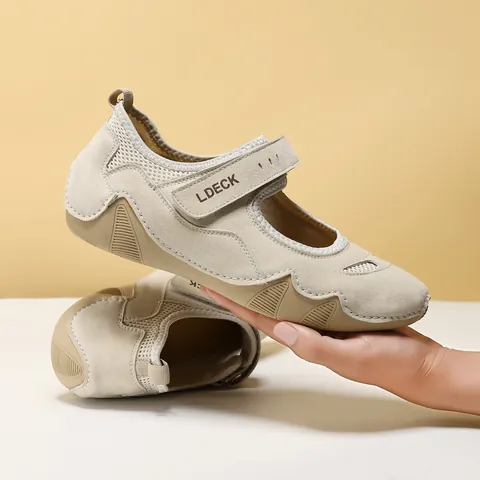 Women's Outdoor Casual Mary Jane Sport Shoes Breathable Mesh Hook and Loop Flat Walking Sneakers For Summer Winter