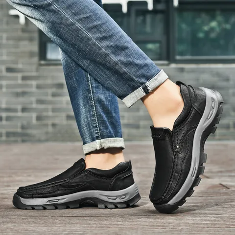 Damen Casual Rindsleder Slipper Outdoor Rutschfest Dicke Sohle Handgenäht Loafers Mode Business Sneaker