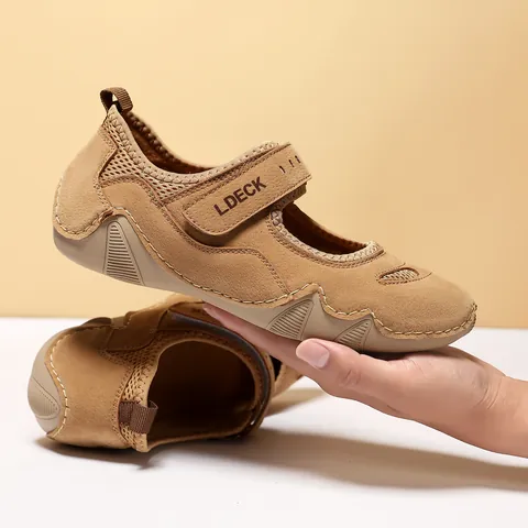 Women's Outdoor Casual Mary Jane Sport Shoes Breathable Mesh Hook and Loop Flat Walking Sneakers For Summer Winter