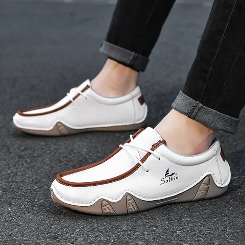 Men's Casual Loafers Octopus Moccasins Hand Stitched PU Leather Low Top Non Slip Walking Shoes Daily Fashion Sneakers For Men