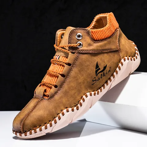 Men's Casual Martin Boots High Top PU Leather Work Boots Breathable Stitched Lace-up Outdoor Shoes For Men Salkin Style