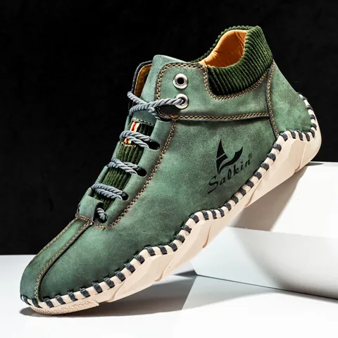 Men's Casual Martin Boots High Top PU Leather Work Boots Breathable Stitched Lace-up Outdoor Shoes For Men Salkin Style