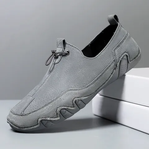 Men Genuine Leather Loafers Casual Breathable Driving Shoes Wave Rubber Sole Slip-On Moccasins For Daily Outdoor Walking