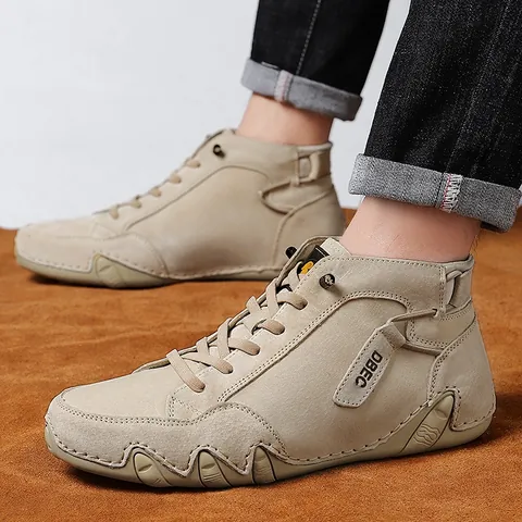 Men's High Top Genuine Leather Casual Shoes Anti-Slip Octopus Sole Martin Boots Fashion Lightweight Sneakers For Men