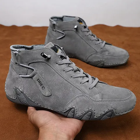 Men's High Top Genuine Leather Casual Shoes Anti-Slip Octopus Sole Martin Boots Fashion Lightweight Sneakers For Men