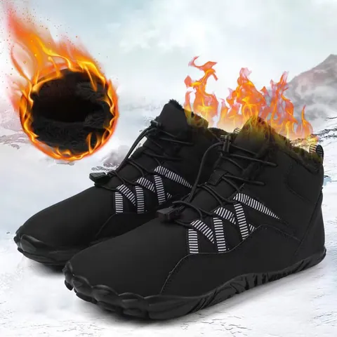 Outdoor Winter Snow Boots For Men Women Waterproof Oxford Cloth Plus Velvet Warm Hiking Shoes Barefoot Style Non-Slip Rubber Sole