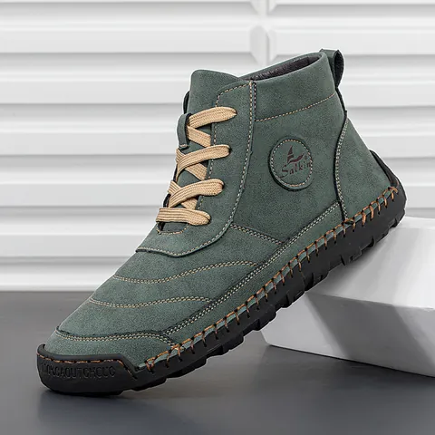 Men's Martin Boots Microfiber Retro Casual Lace-Up Outdoor Work Short Boots With Anti-Slip Rubber Sole Winter Fashion Footwear