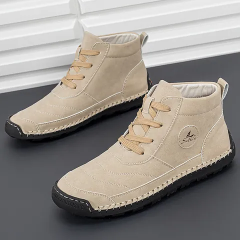 Men's Martin Boots Microfiber Retro Casual Lace-Up Outdoor Work Short Boots With Anti-Slip Rubber Sole Winter Fashion Footwear