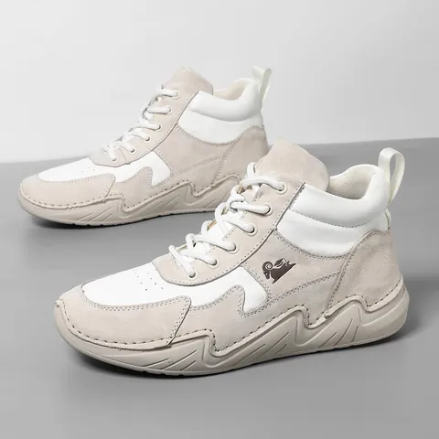 Women High Top Martin Boots Top Layer Leather Sneakers Color Block Casual Vintage Outdoor Sport Shoes For Women