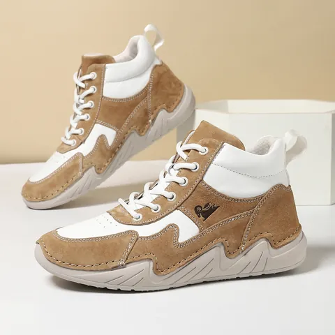 Women High Top Martin Boots Top Layer Leather Sneakers Color Block Casual Vintage Outdoor Sport Shoes For Women